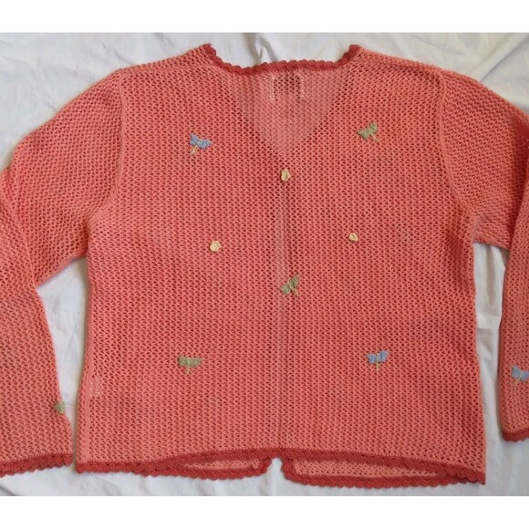 Christopher & Banks Loose Knit Crochet Cardigan Dragonfly Embroidered Women XL - Picture 9 of 12